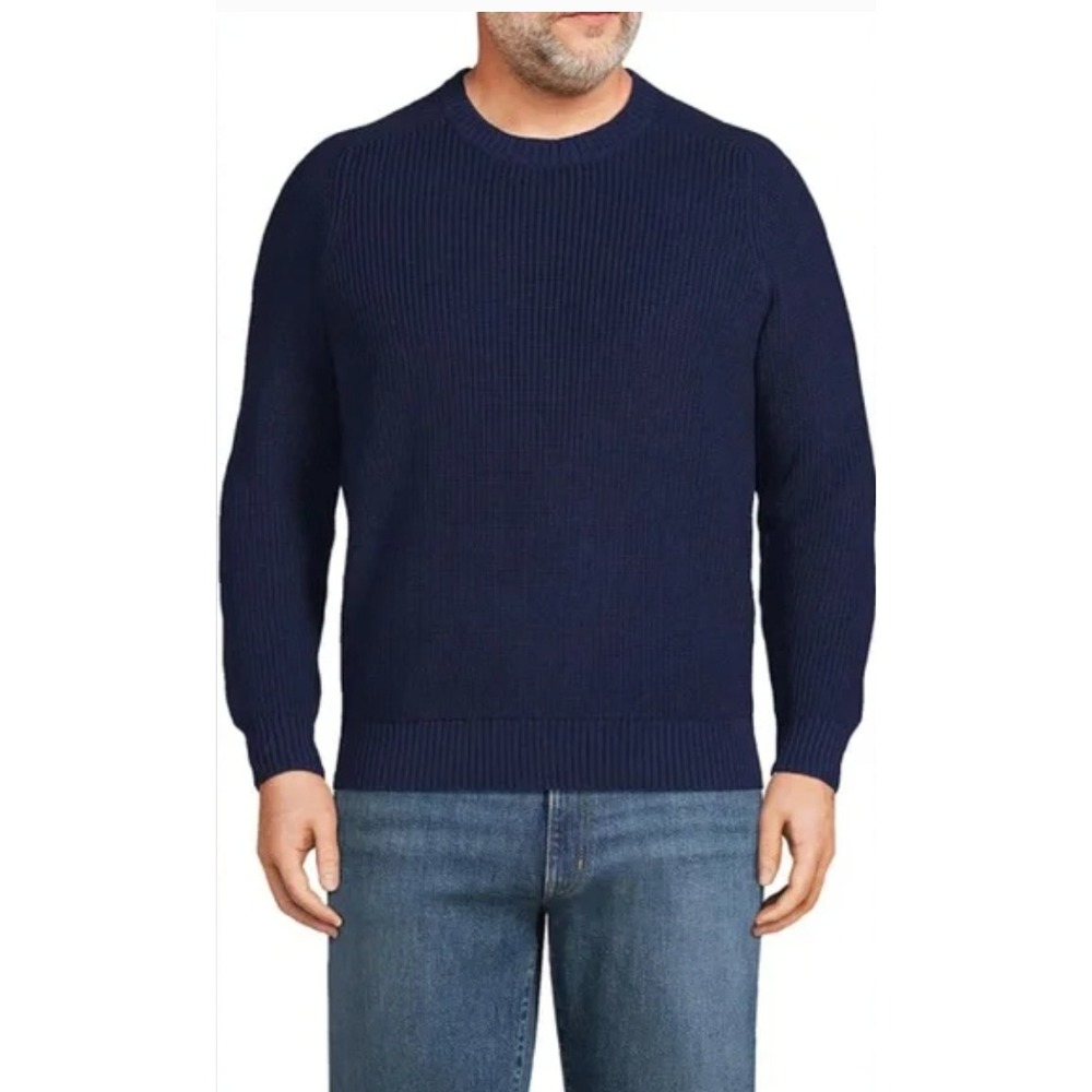 Lands End Mens‎ Drifter Sweater Navy Blue Cotton Size XL Normcore Cabincore